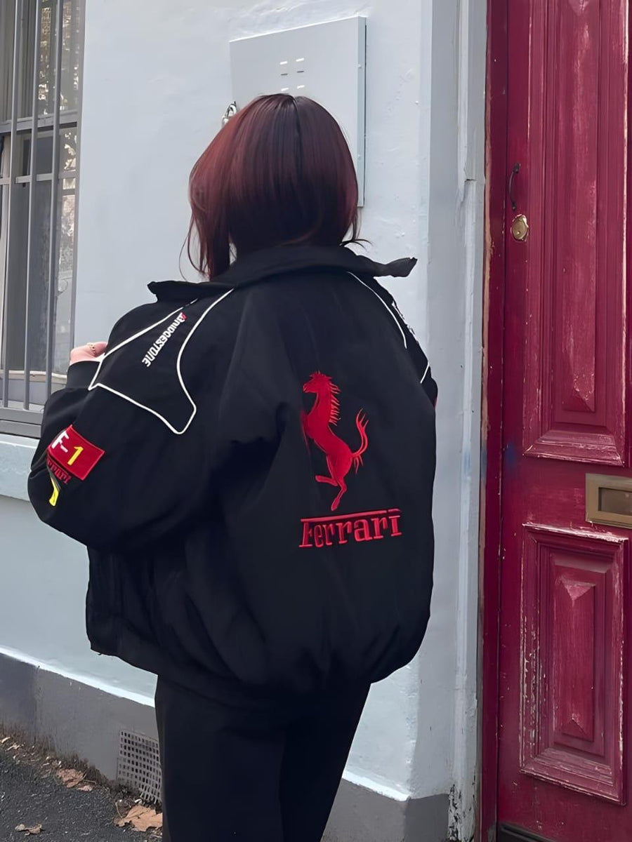 Ferrari Black Racing F1 Jacket – Women’s Streetwear Style