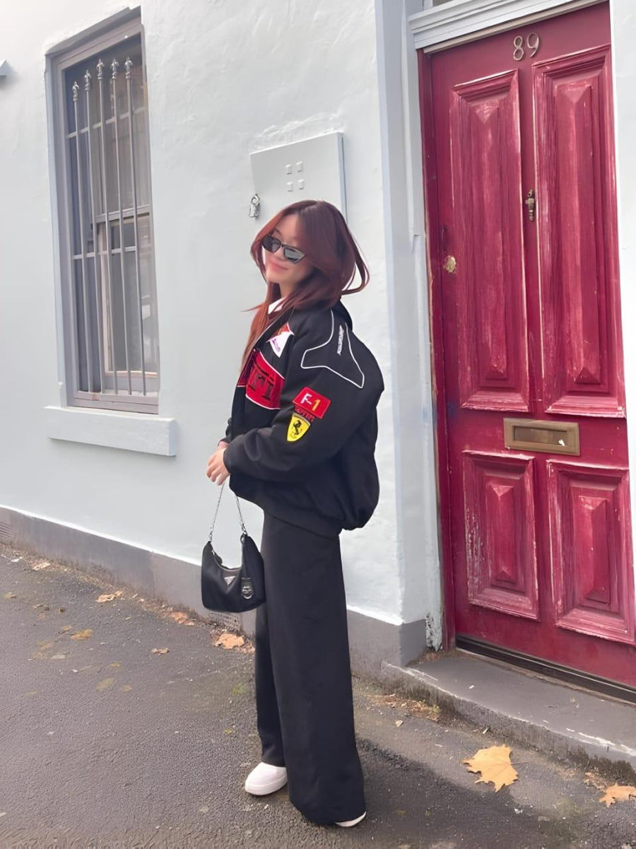 Ferrari Black Racing F1 Jacket – Women’s Streetwear Style