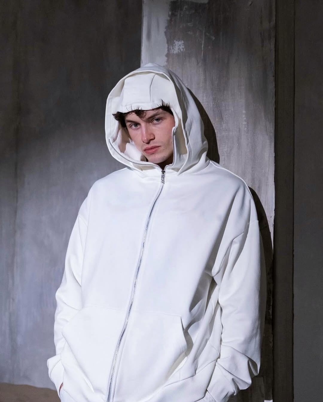 White Ninja Full-Zip Hoodie with Built-In Face Cover