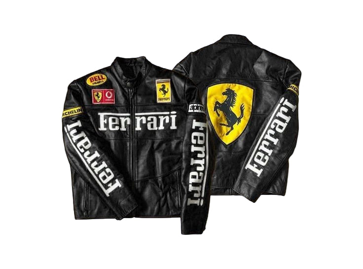 Ferrari Racing Team Black Leather Jacket