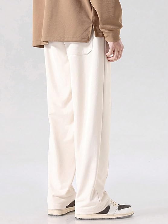 WHITE LOOSE FIT SIDE STRIPED TRACK PANTS FOR MEN