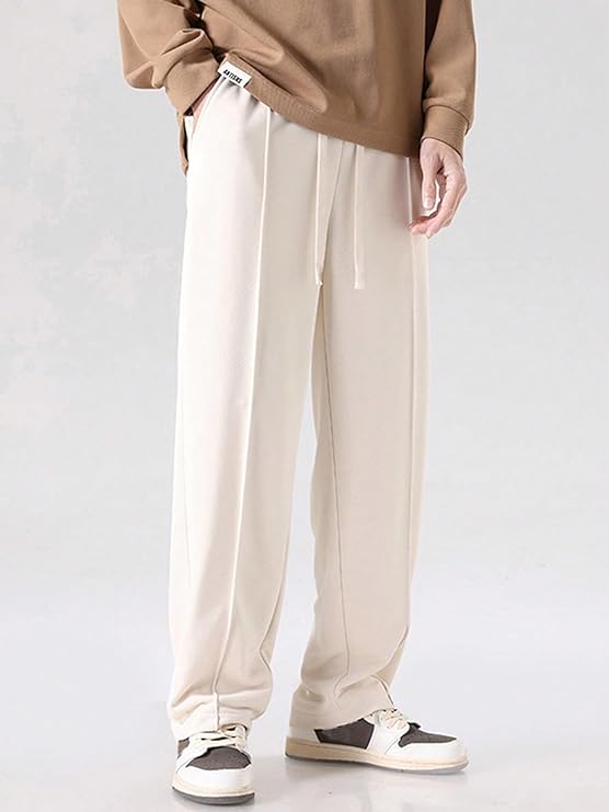 WHITE LOOSE FIT SIDE STRIPED TRACK PANTS FOR MEN