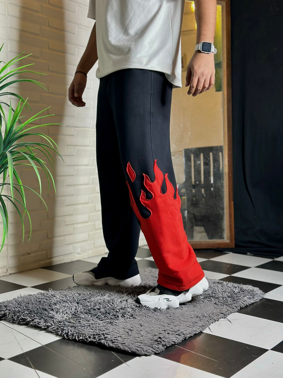 Black Flame Print Track Pants