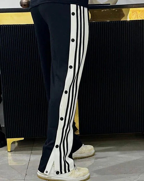 Black Side-Stripe Snap Track Pants