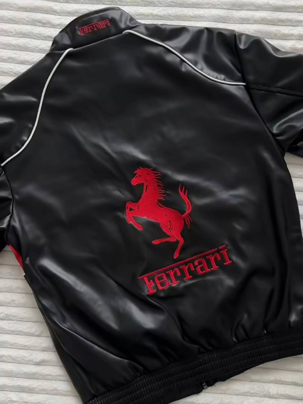 Ferrari F1 Racing Black & Red Leather Jacket – Scuderia Motorsport Edition
