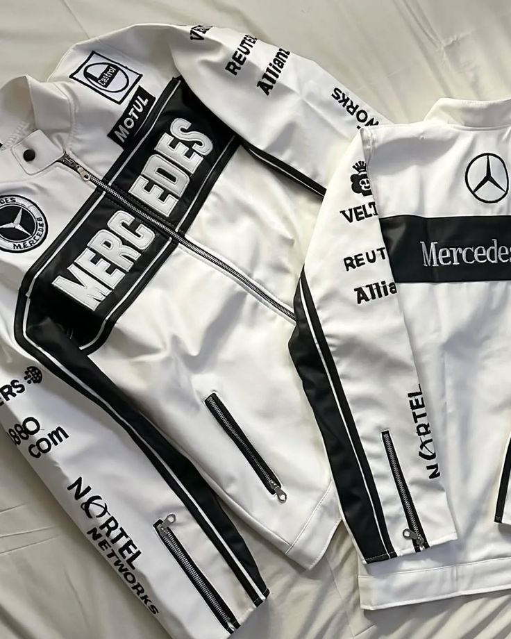 Mercedes Benz Racing-Inspired Silver Leather Jacket