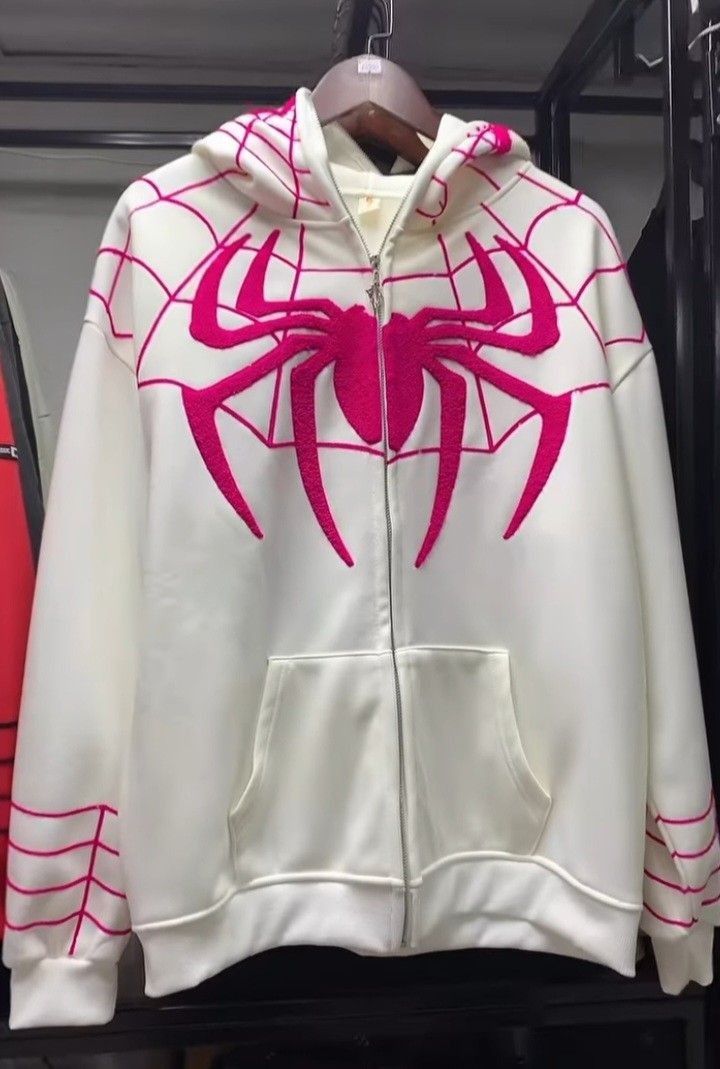 Spider-Gwen Inspired White & Pink Web Hoodie