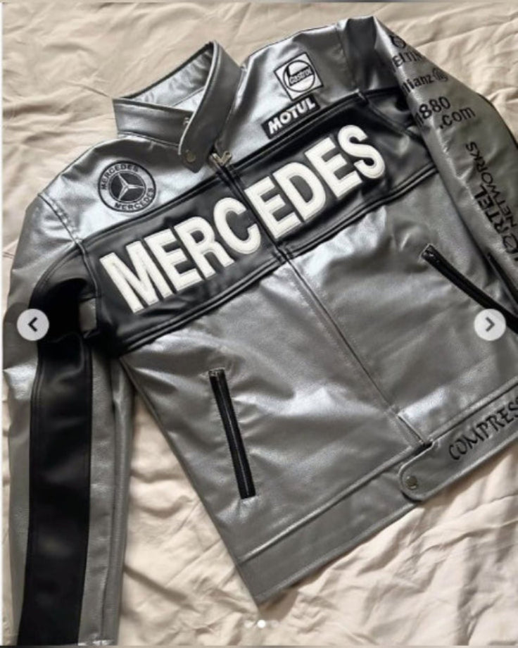 Mercedes Benz Racing-Inspired Silver Leather Jacket