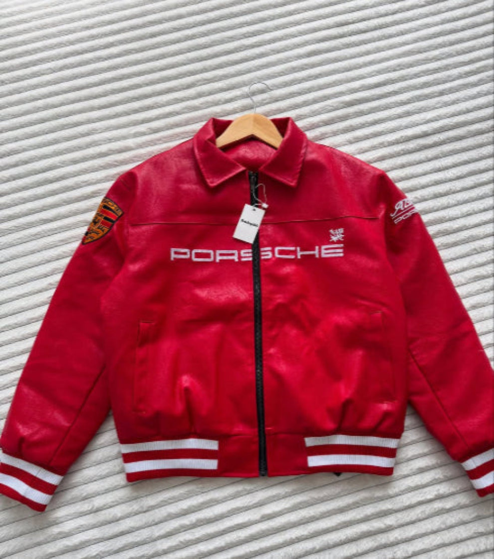 Porsche Red Leather Racing Jacket