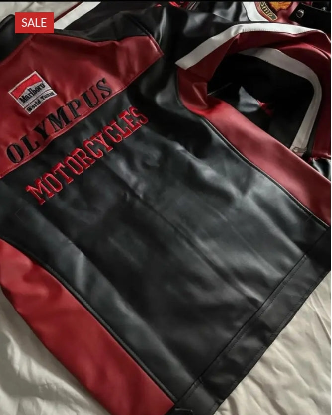 Ferrari Racing Team Leather Jacket – Black & Red Moto Style