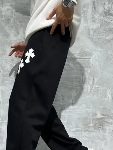 Black Cross Patch Track Pants