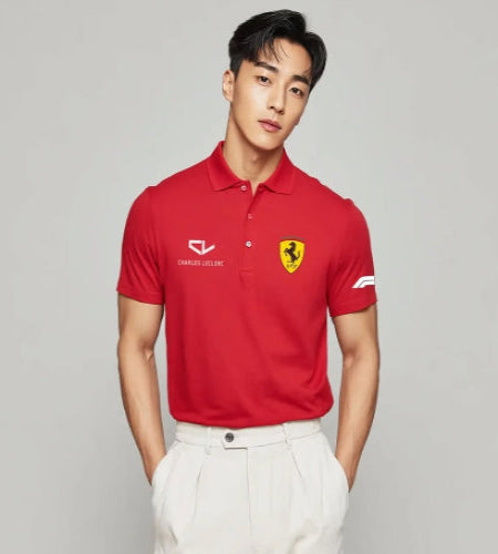 Ferrari F1 Charles Leclerc Red Polo Shirt – Official Team Edition