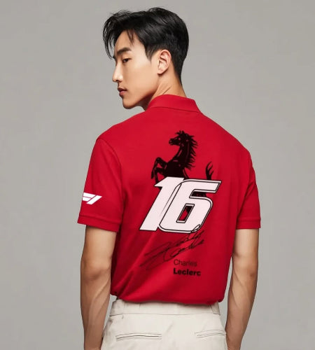 Ferrari F1 Charles Leclerc Red Polo Shirt – Official Team Edition