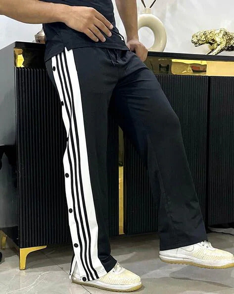Black Side-Stripe Snap Track Pants