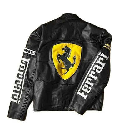 Ferrari Racing Team Black Leather Jacket