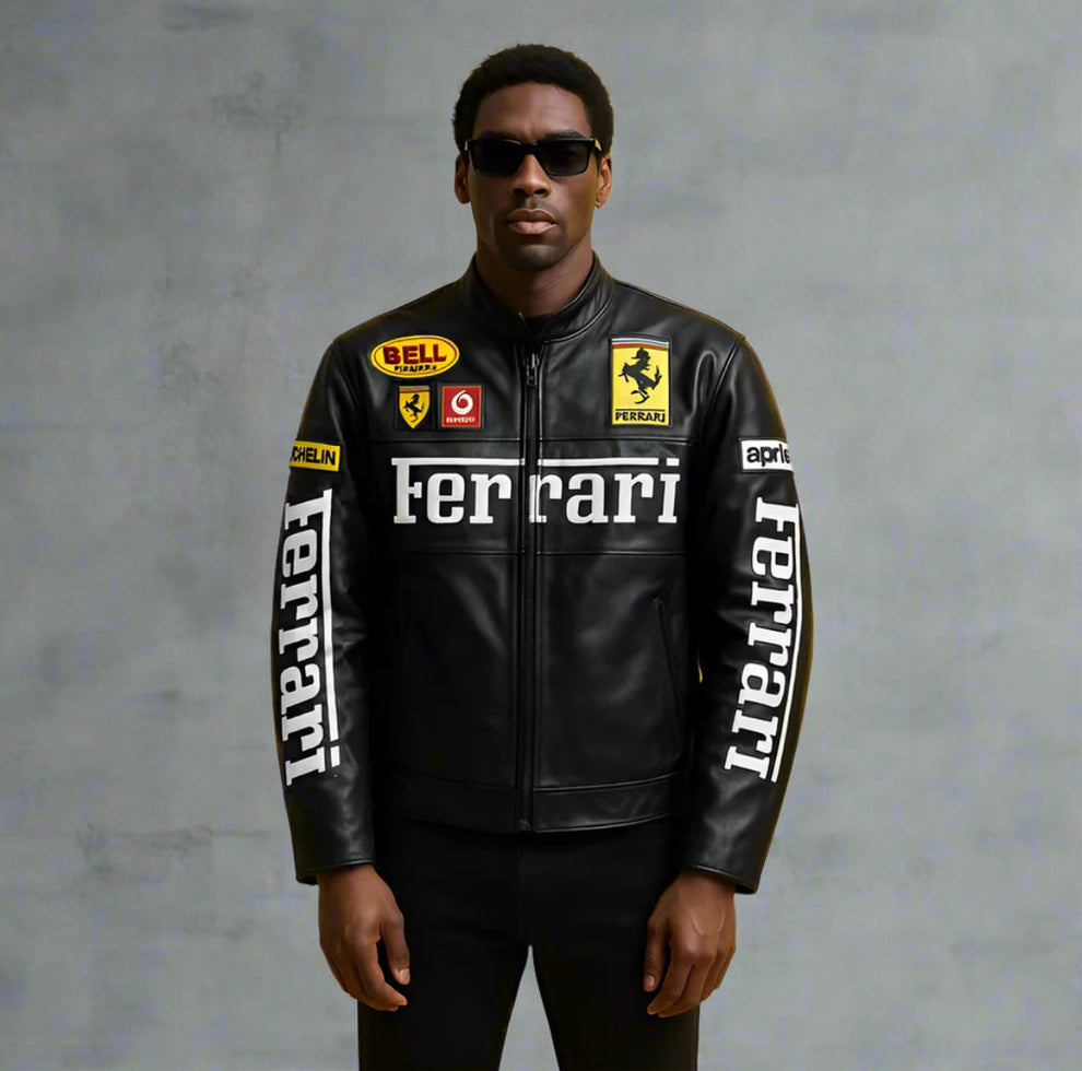 Ferrari Racing Team Black Leather Jacket