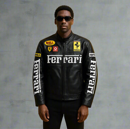 Ferrari Racing Team Black Leather Jacket