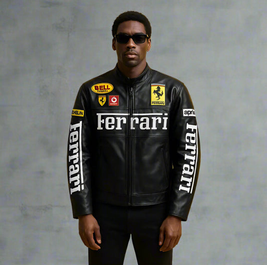 Ferrari Racing Team Black Leather Jacket