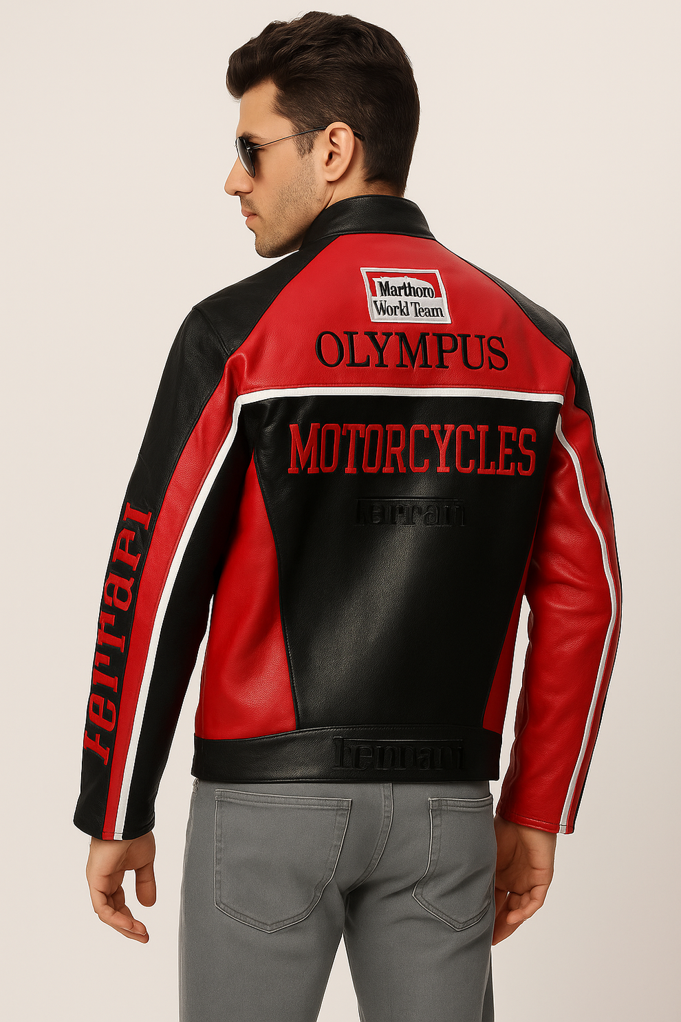 Ferrari Black & Red Racing Leather Jacket – Classic Scuderia Motorsport Edition