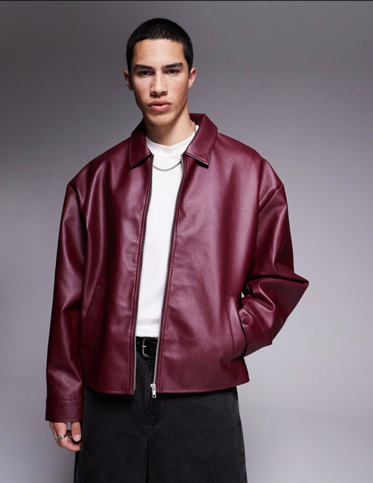 Premium Men’s Burgundy Leather Jacket