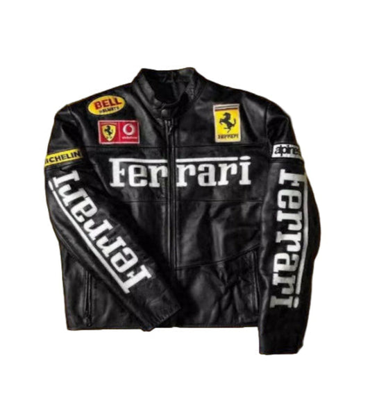 Ferrari Racing Team Black Leather Jacket