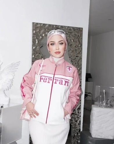 Pink & White Ferrari Racing Jacket