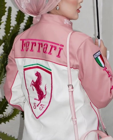 Pink & White Ferrari Racing Jacket