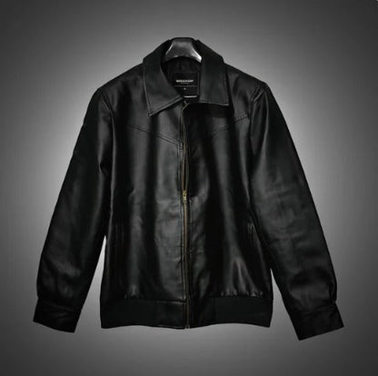 Men’s Black Faux Leather Zip-Up Jacket
