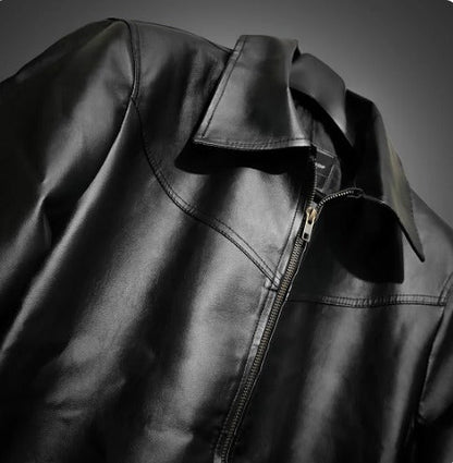 Men’s Black Faux Leather Zip-Up Jacket