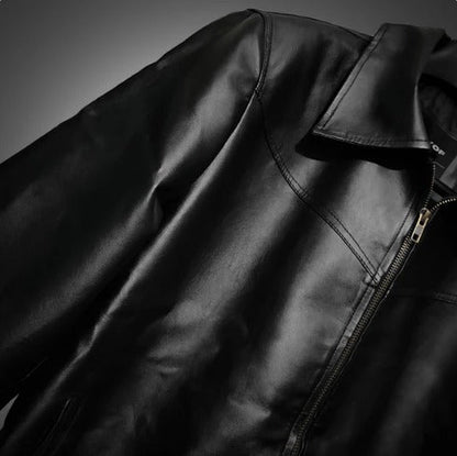 Men’s Black Faux Leather Zip-Up Jacket