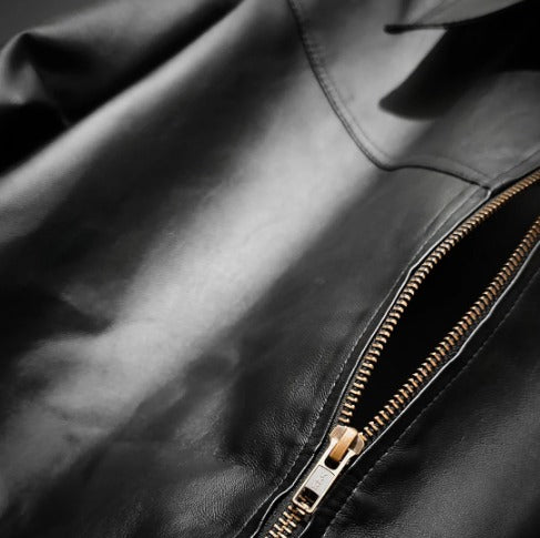 Men’s Black Faux Leather Zip-Up Jacket