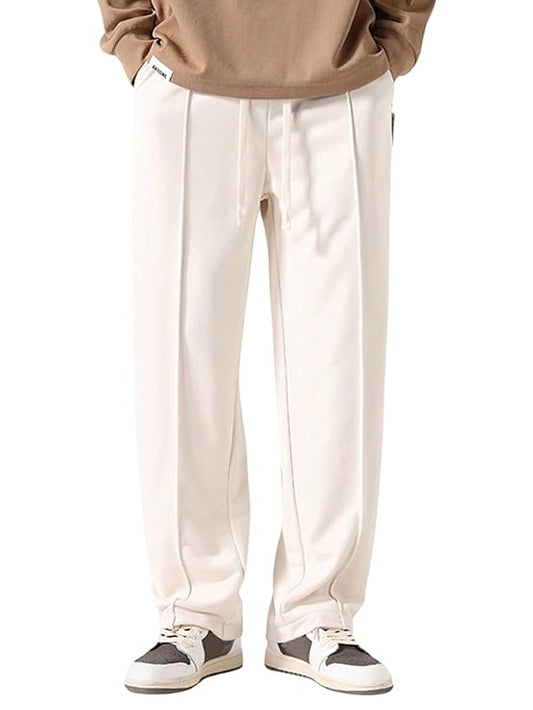WHITE LOOSE FIT SIDE STRIPED TRACK PANTS FOR MEN