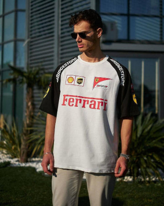 Ferrari Scuderia White & Black Oversized Racing T-Shirt – F1 Streetwear Style