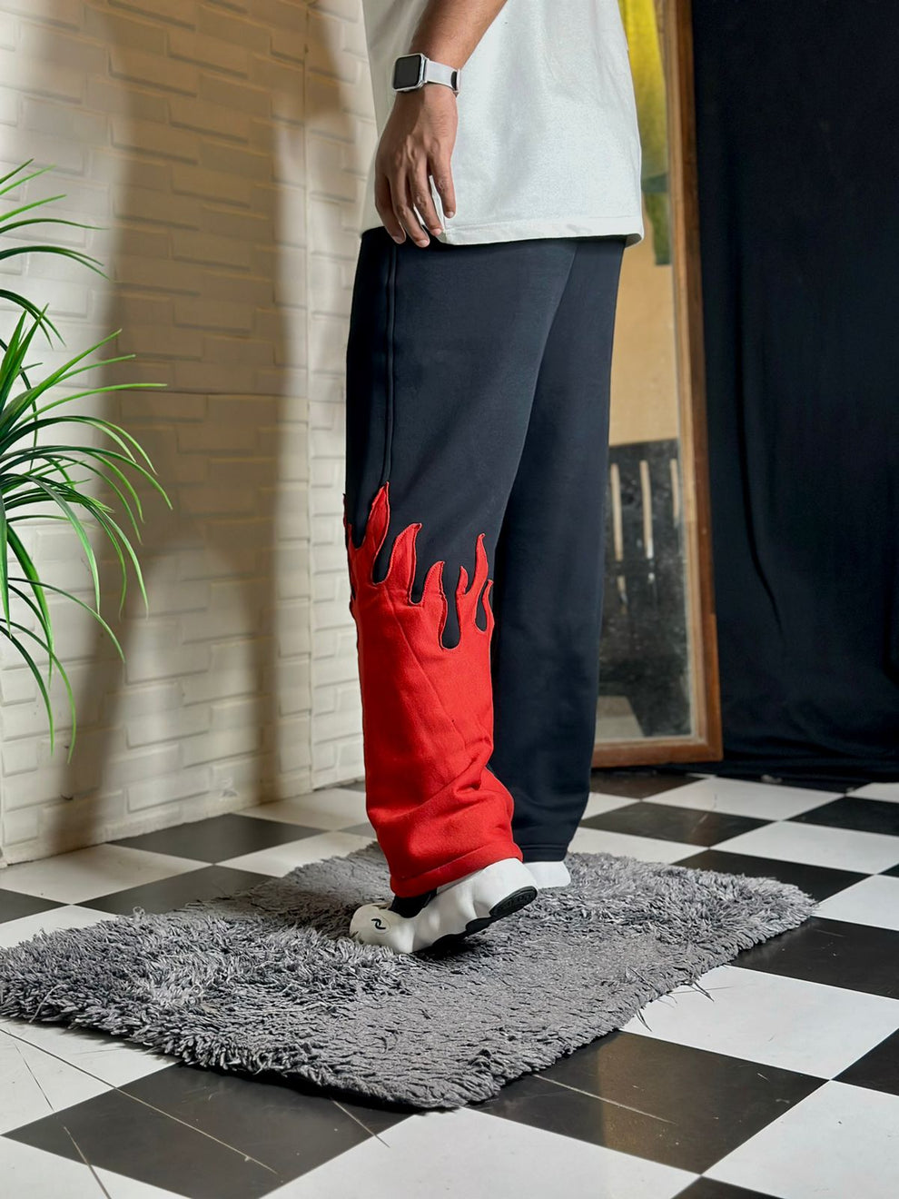 Black Flame Print Track Pants