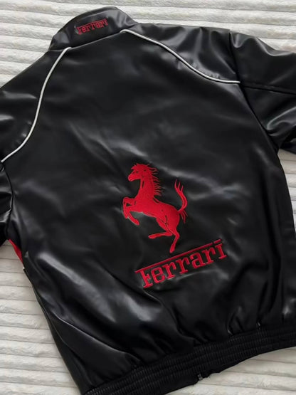 Ferrari F1 Racing Black & Red Leather Jacket – Scuderia Motorsport Edition