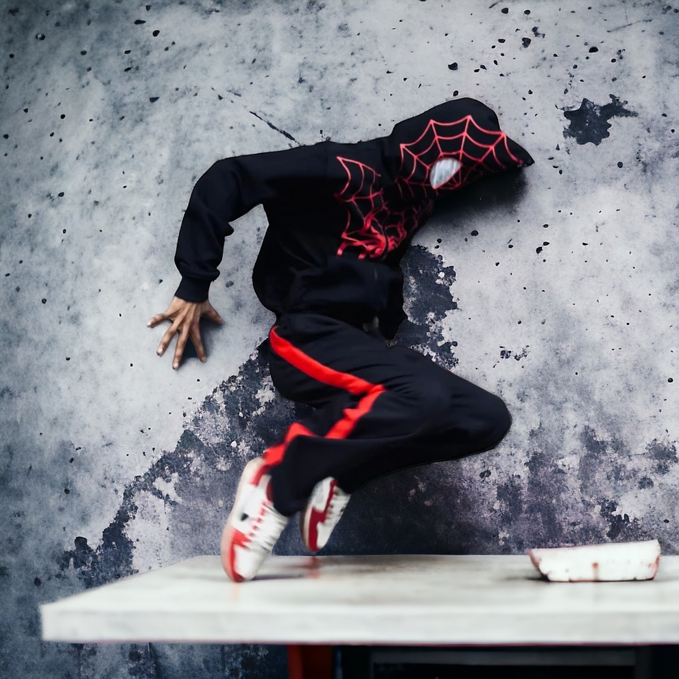 Miles Morales Spider-Verse Full Mask Hoodie – Red Web Edition