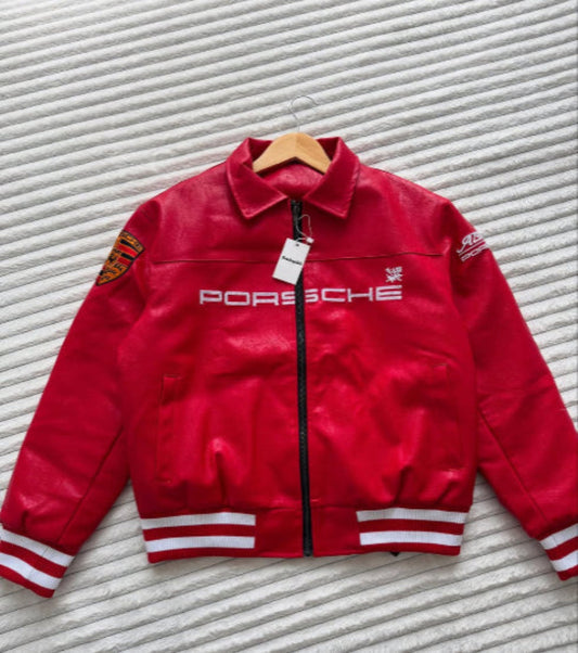Porsche Red Leather Racing Jacket