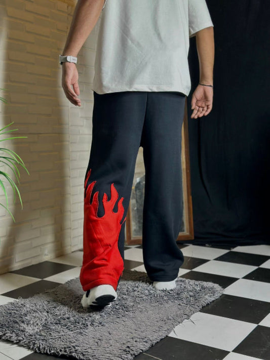 Black Flame Print Track Pants